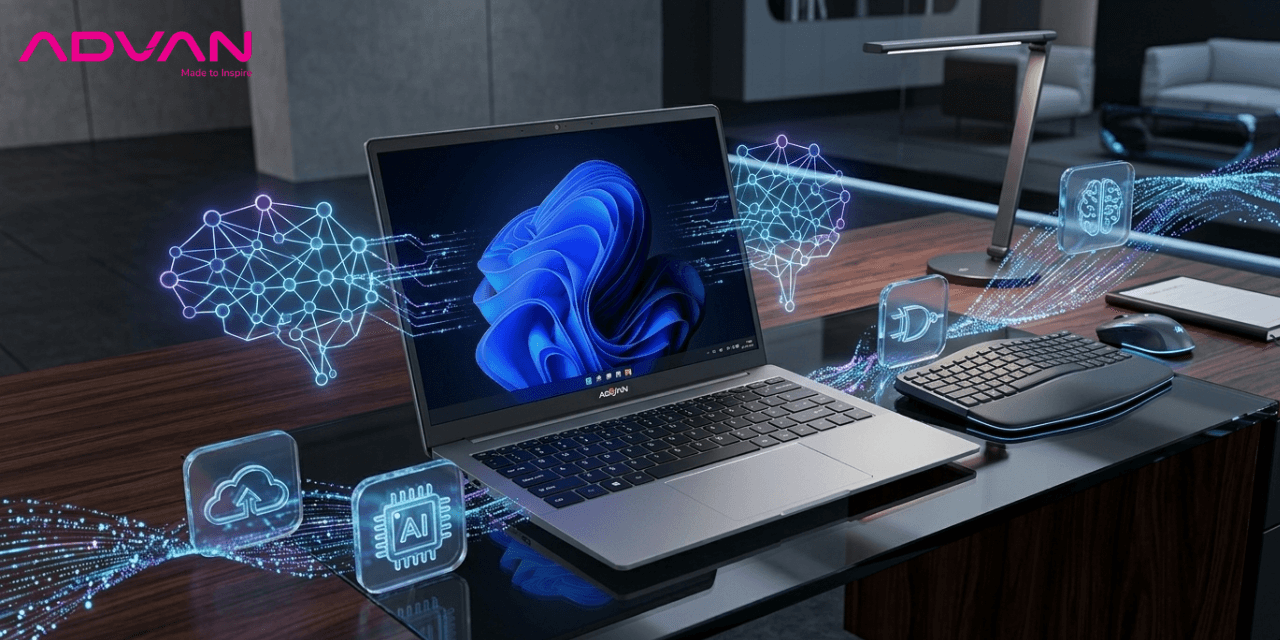 Laptop kerja menggunakan AI