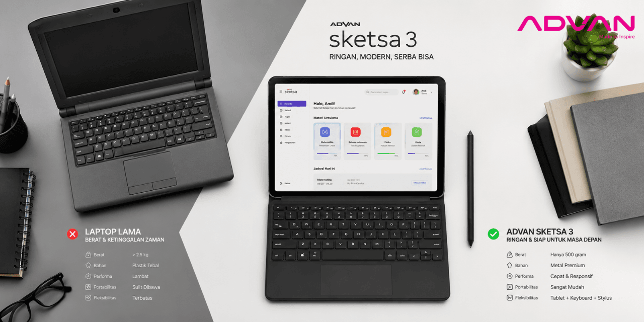 Perbandingan laptop murah dengan tablet anak sekolah Advan