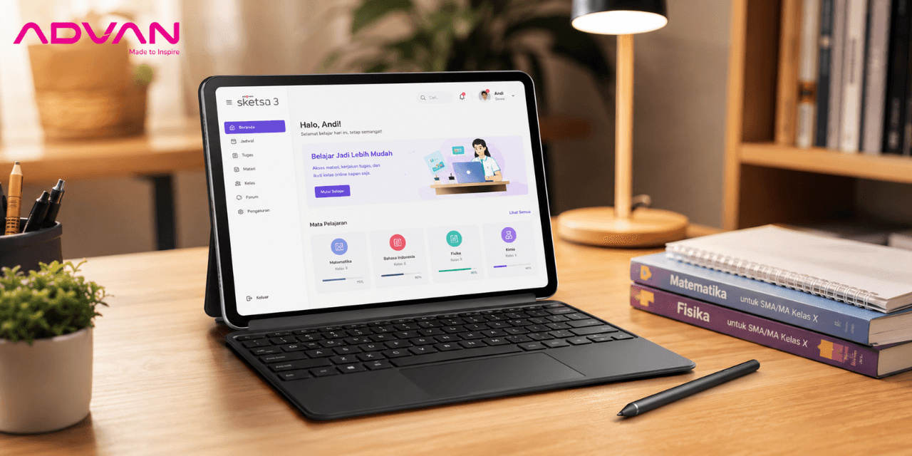 Gaya hidup produktif menggunakan tablet anak sekolah Advan