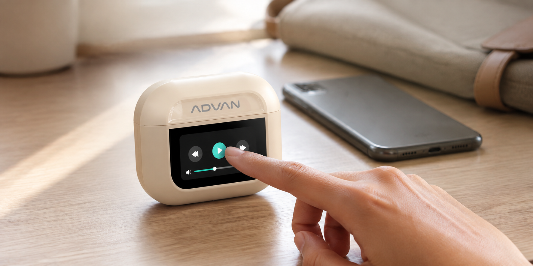 TWS Bluetooth Jernih dengan smart touchscreen display ADVAN TWS V1