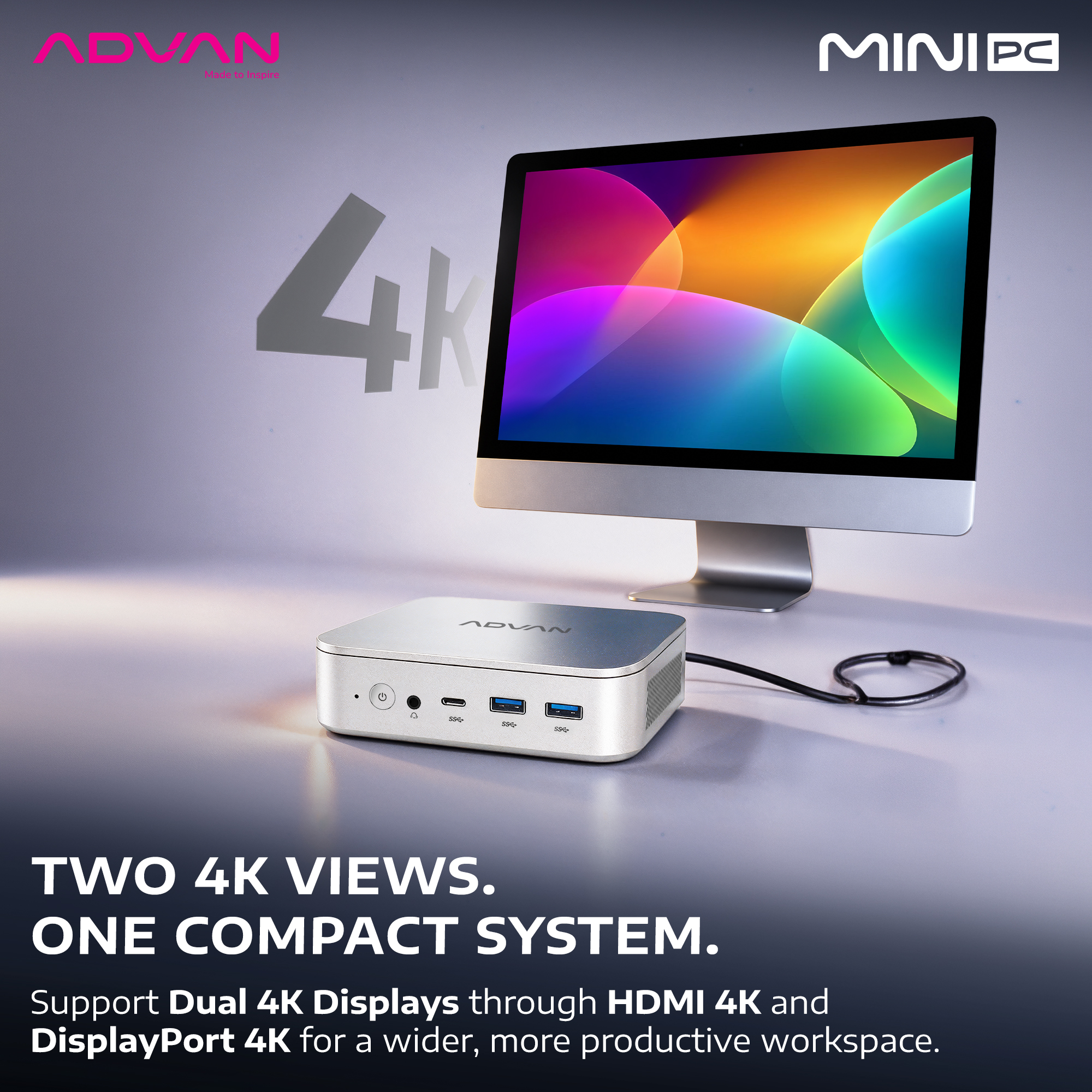 ADVAN Mini PC dengan monitor 4K