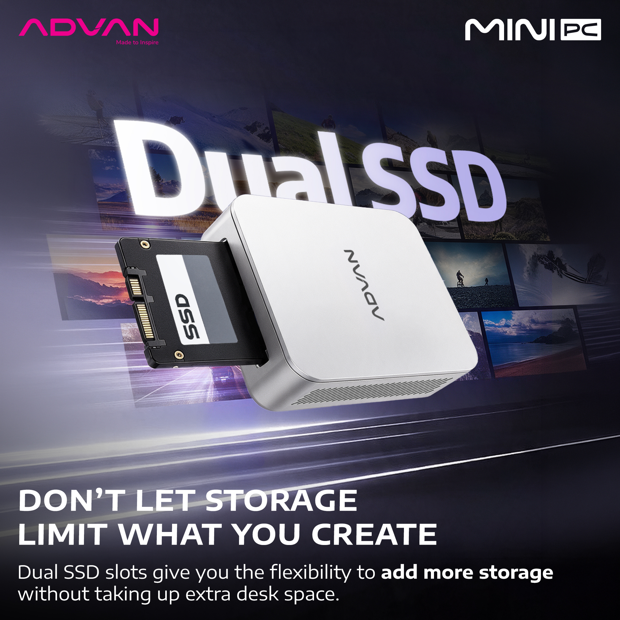 Ilustrasi dua slot SSD ADVAN Mini PC