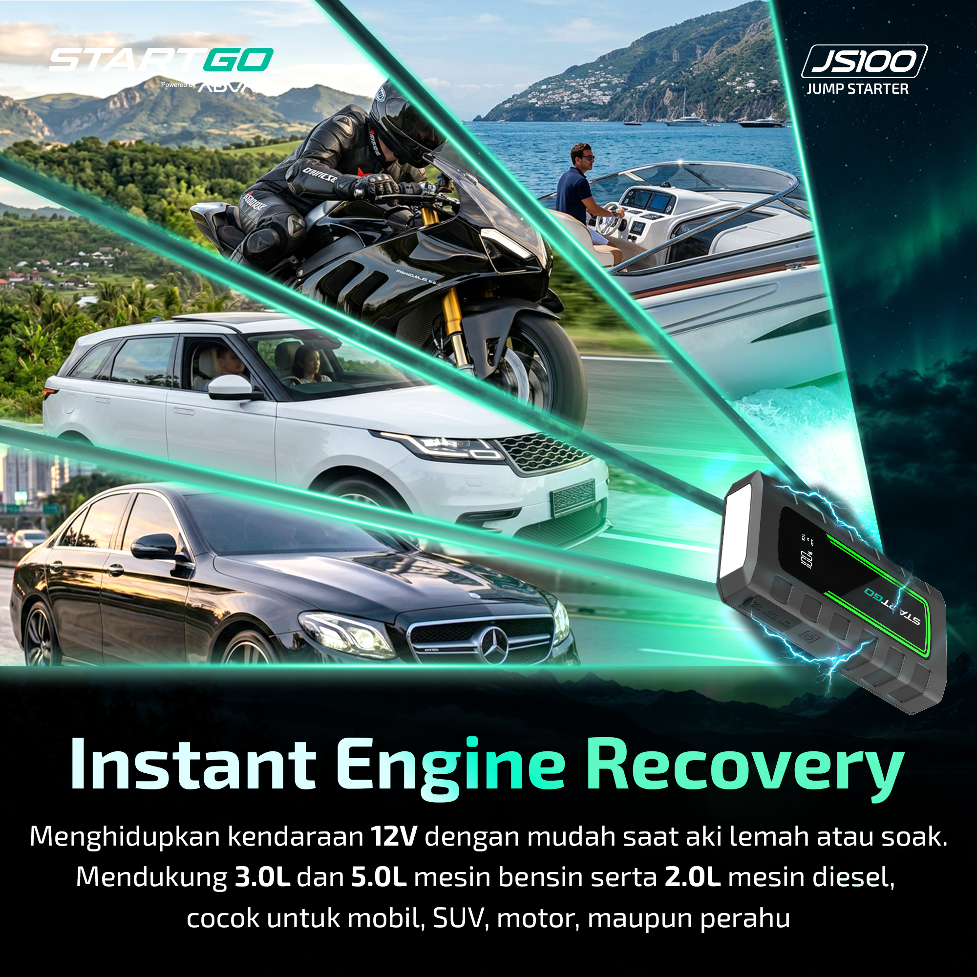 STARTGO JS100 penggunaan kendaraan 12V