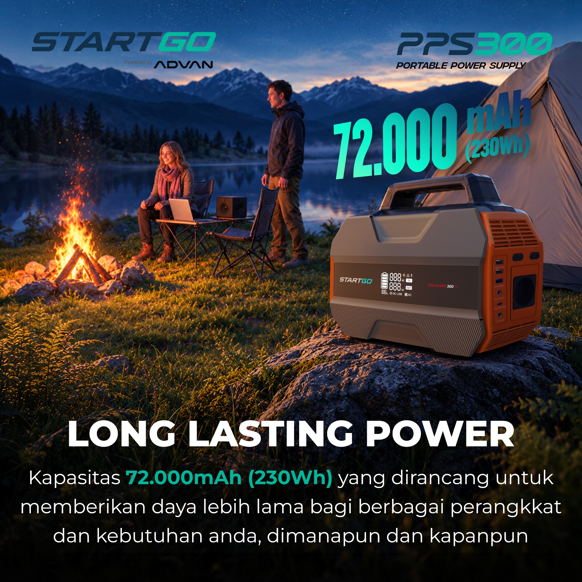 STARTGO PPS300 kapasitas baterai saat berkemah
