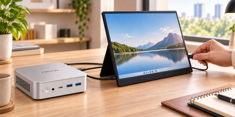 menghubungkan monitor portable ke mini pc dengan mudah dan benar